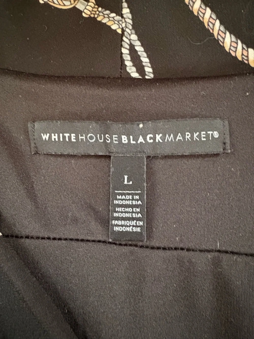 White House Black Market Black V-Neck Key & Rope Print Blouse - Picture 9 of 10